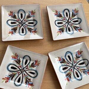 Gail Pittman Hand-Painted Ceramic Square Plates - Multicolor